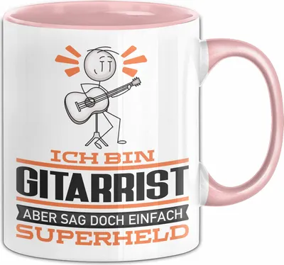 Produktbild von Gitarrist Geschenk Tasse Ich Bin Gitarrist Aber Sag Doch Einfach Superheld Lustige Geschenkdiee für Gitarrist Kaffee-Becher (Rosa)