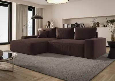 Produktbild von Ecksofa Schlafsofa Sofa WALKEN Stoff Poso Schokobraun Ottomane Links