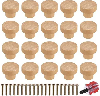 Produktbild von Möbelknopfset 6 Stück, Holz, 35 mm Durchmesser - Naturfarbe