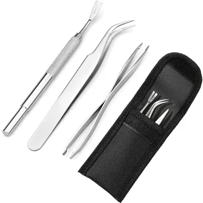 Productafbeelding van Set van 3 pincetten met haken, roestvrij staal, zwart