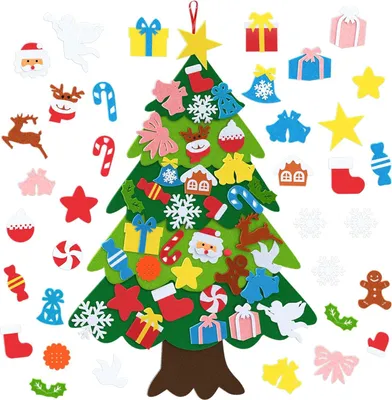 Produktbild von JOIEYOU 3D Filz Weihnachtsbaum 100cm Hoch DIY Christbaum mit 36 Stück Abnehmbaren Klettverschluss Ornamenten Hängende/Wandmontage Filzbasteln Weihnachtsdekoration für Wänd, Tür, Bücherregale (Type C)