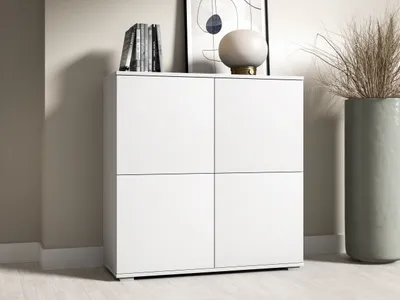 Produktbild von Kommode "Masimo" 100 cm, Aufbewahrungsschrank, Kommode mit 4 Türen, Weiß, Push-to-Open, modernes Design