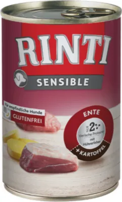 Produktbild von Rinti Dose Sensible Ente & Kartoffel mit Hühnerleber 400g