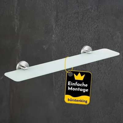 Produktbild von Bürstenking Glasablage 52 cm, stilvolles Glasregal fürs Badezimmer, einfache Wandmontage, ideal für die Ablage von Kosmetik, Schmuck u.v.m.