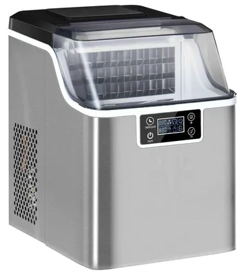 Produktbild von Zimilo Kompakt Eiswürfelmaschine 20kg/24h, 24 Eiswürfel in 14-18 Min., 3,2L Wassertank, 2,3L Korb, 2 Wasserzugänge, Selbstreinigung, Timer, Silber