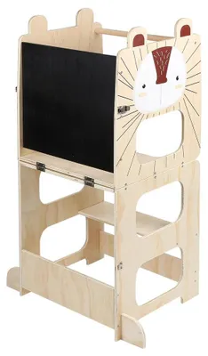 Produktbild von Montessori Learning Tower Lernturm Kinder - Küchenhelfer Hocker - Höhenverstellbar - Holz - Mit Tafel - Ab 1 Jahr - Für Küche Und Bad - Igel Motiv