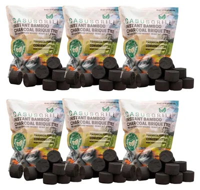 Image de 6x CASUSGRILL Briquettes de charbon de bois pour barbecue en bambou matériaux naturels Briquettes pour barbecue