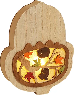 Produktbild von 3D-beleuchtetes Tierornament aus Holz, Igel, Blatt, Eule, Eichhörnchen, Nachtlicht, rustikale beleuchtete Schreibtischdekoration für Wohnzimmer, Schlafzimmer, Büro