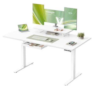 Zdjęcie produktu dla Stół biurkowy z regulowaną wysokością – biurko stojące – ergonomiczne – płyta wiórowa i stal – 140 x 70 cm – biały