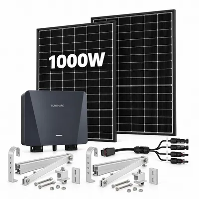 Produktbild von 1000W Balkonkraftwerk mit 800W Wechselrichter & 2 Halterungen, KI-generiertes Bild