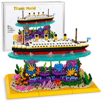 Image de Briques de construction représentant le navire Titanic sur un récif corallien, comprenant 3892 pièces.