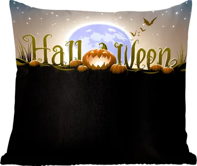 Produktbild von MuchoWow® Zierkissen Sofakissen Wohnzimmer Dekokissen 60x60 cm Die Buchstaben von Halloween beleuchtet durch den Vollmond in einer Illustration - Sitzfläche - Foto Polster