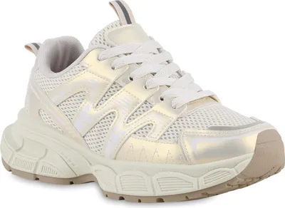 Produktbild von VAN HILL Damen Plateau Sneaker Schnürer Metallic Profil-Sohle Schuhe 841699, Farbe: Gold, Größe: 39