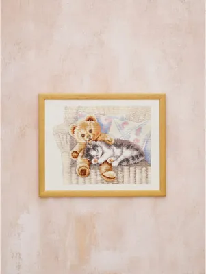 Image de Permin Kit de broderie au point de croix "Kleine Freunde Aida", 43x34cm