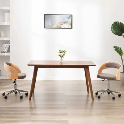 Image de The Living Store Chaise de salle à manger pivotante Taupe bois courbé et tissu