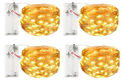 LED-Lichterkette mit Timer, 4 Stück, 3 m, warmweiß, batteriebetrieben