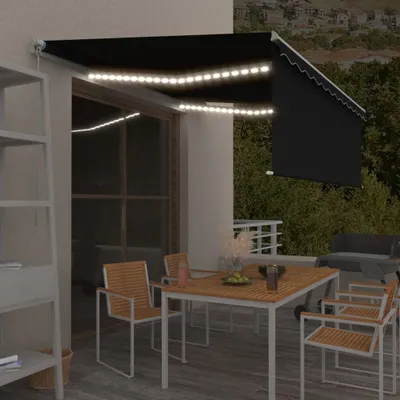 Produktbild von PUEAZU Markise Manuell Einziehbar mit Rollo & LED 4x3 m Anthrazit - Markisen &30897