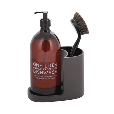Produktbild von LS-LebenStil Spülbecken Organizer Grau Braun Keramik Küche Waschbecken Schwammhalter Seifenablage Besteckkorb Besteckständer Stifte Box Halter