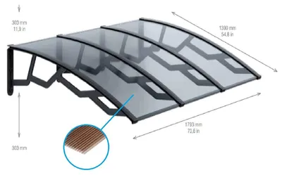 Obrázok produktu pre Vchodová strieška 140x180cm, dymová
