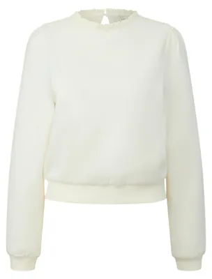 Produktbild von s.Oliver Sweatshirt aus Interlockjersey mit zarter Spitze am Ausschnitt, Regular Fit, halblange Länge