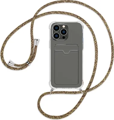 Produktbild von Handykette Backcover-Schutzhülle mit Band (Metall silberfarben) für Apple iPhone 14 Pro Max (6.7'') - braun+beige