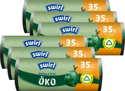 Produktbild von Swirl Öko Müllbeutel 35L 12 stk./ Rolle mit Zugband (6er Pack)