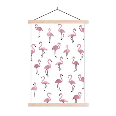 Produktbild von MuchoWow® Textilposter Flamingo - Rosa - Muster 120x180 cm mit holzfarbenen Rahmen - Textil-Plakat