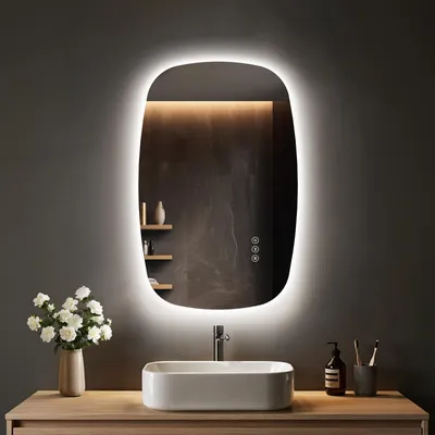 Immagine prodotto di S'AFIELINA 95×60 cm specchio da parete LED - specchio da bagno con illuminazione, vetro HD, dimmerabile, LED a 3 colori, antiappannamento, appendibile in orizzontale e in verticale