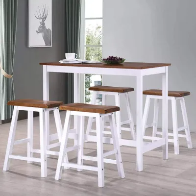 Produktbild von 5-teiliges Bartisch-Set mit 4 Barhockern aus Massivholz