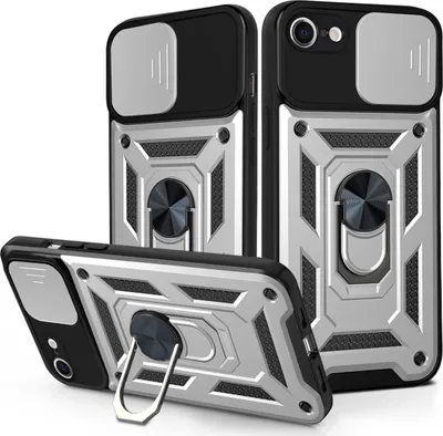 Produktbild von iPhone SE 2020 Hülle mit 360° Drehbarer Magnetische Ring Ständer Halter Dia Kameraschutz TPU Bumper Silikon Schutzhülle für iPhone SE 2020 Silber