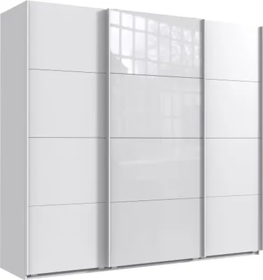 Productafbeelding van Schuifdeurenkast, garderobekast, B225 cm, H208 cm, 3 deuren. Wit, 1 deur van glas, wit / 22521