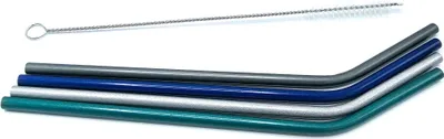 Immagine prodotto di Cannucce in metallo/acciaio inossidabile - Cannucce in metallo - Cocktail - Bevande - Ecologiche e sostenibili - Set di 4 cannucce + spazzola per la pulizia - Multicolore