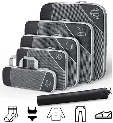 Image de Set de voyage 6 pièces : organiseur de voyage portable, sac de rangement léger pour vêtements, cube de rangement compact Inpak, sac pour valise - Bleu - Idéal pour organiser efficacement vos voyages