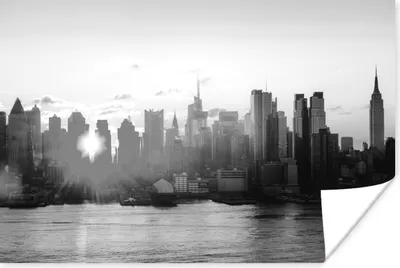 Produktbild von MuchoWow® Poster Die Skyline von New York bei Sonnenaufgang - schwarz und weiß 60x40 cm - Schlafzimmerdekoration