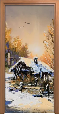 Produktbild von Türposter 90x200 cm Türaufkleber Türtapete Türfolie Klebefolie Hütte im Wald Winter Landschaft