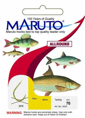 Produktbild von Maruto Allround Haken gebunden goldfarben - gebundene Angelhaken 70cm, Größe/Tragkraft/Durchmesser/Inhalt:Gr. 10/4.1kg/0.20mm/10 Haken pro Packung