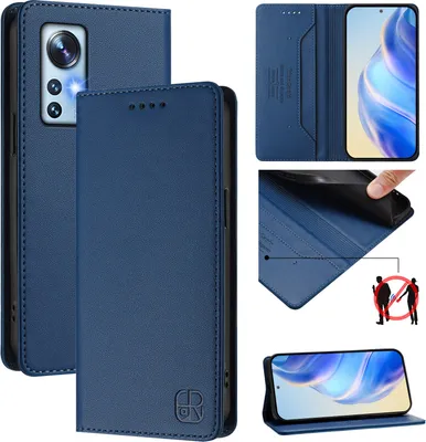 Produktbild von Lederhülle für Xiaomi 12/Xiaomi 12X/Xiaomi 12S Hülle Flip Brieftasche Kartenfächern Ständer Schutzhülle Blau