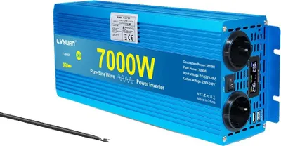 Image de Onduleur sinusoïdal pur, écran LCD, tension d'entrée polyvalente, 24V, 7000W, 2 prises EU