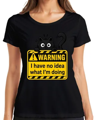 Productafbeelding van WAARSCHUWING: Ik weet niet wat ik aan het doen ben. Zwart "Statement" T-shirt met sarcasme, zwart, maat XL