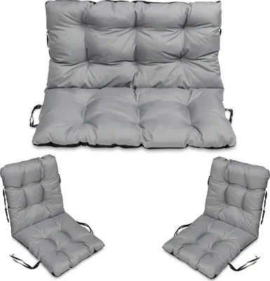 Produktbild von Sitzkissen Bankkissen Bankauflage - 100x50 cm und Rückenlehne 100x60 cm mit 2er 48x96 cm Stuhlkissen Set - Outdoor und Indoor - grau