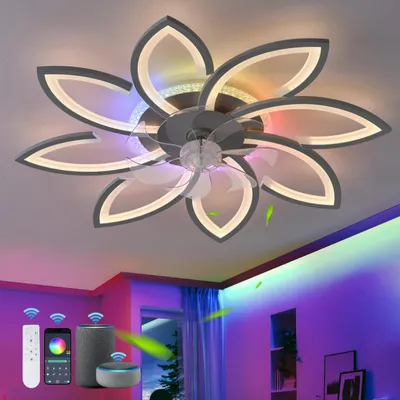 Produktbild von Deckenventilator mit Beleuchtung – Schwarz, 30 Zoll – 6 Geschwindigkeitsstufen – RGB-Beleuchtung – Für Schlafzimmer
