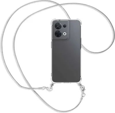 Produktbild von Handykette Backcover-Schutzhülle mit Band (Metall silberfarben) für Oppo Reno8 5G (CPH2359, 6.4'') - silberfarbene Snake-Kette