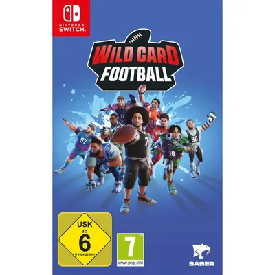 A group of cartoon-style American football players are depicted on a blue background, with the game title prominently displayed.