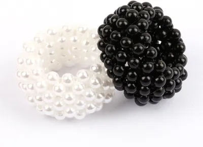Produktbild von Haarschmuck aus Perlen, Haargummibänder, Haarband, 2er-Set in Schwarz und Weiß, 2 Stück