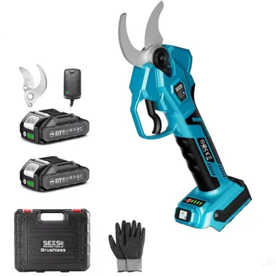 Image de Sécateur électrique sans fil - Ébrancheuse électrique - Moteur sans balais - Diamètre de coupe de 40 mm - 2 batteries de 2,0 Ah - Idéal pour les arbres fruitiers