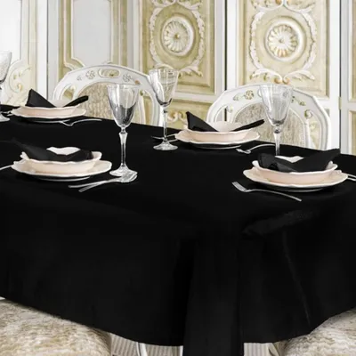 Produktbild von Schwarze Tischdecke, 152 x 260 cm, aus Polyester, rechteckig, waschbar, knitter- und fleckenresistent, geeignet für Hochzeiten, Restaurants, Feiern, Bankette und Dekoration