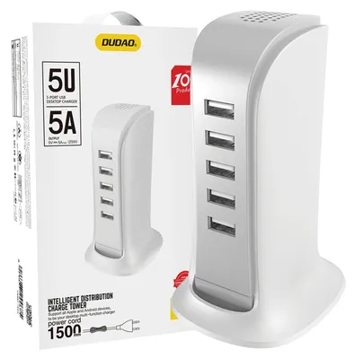 Zdjęcie produktu dla 5-portowa ładowarka USB, 25 W, z inteligentnym systemem ładowania i funkcjami bezpieczeństwa Dudao