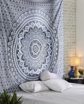 Produktbild von Topchances Indisch Wandteppich Mandala Tapisserie Silber Grau/Indischer Bohemian Wandbehang Yogamatte Picknickdecke Strandtücher (Grau, 150 x 205cm)