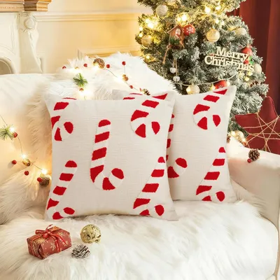 Produktbild von Weihnachtskissenbezug 45x45 cm, 2 Stück, Weihnachtsdeko Innen Kissenbezüge, Kissenhülle Weihnachten Deko (Zuckerstangen B)