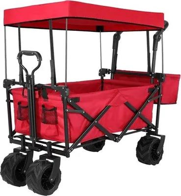 Produktbild von Opvouwbare Transportwagen aus Stahl - 100kg Tragfähigkeit - Roter Transportwagen - 86x50x78cm